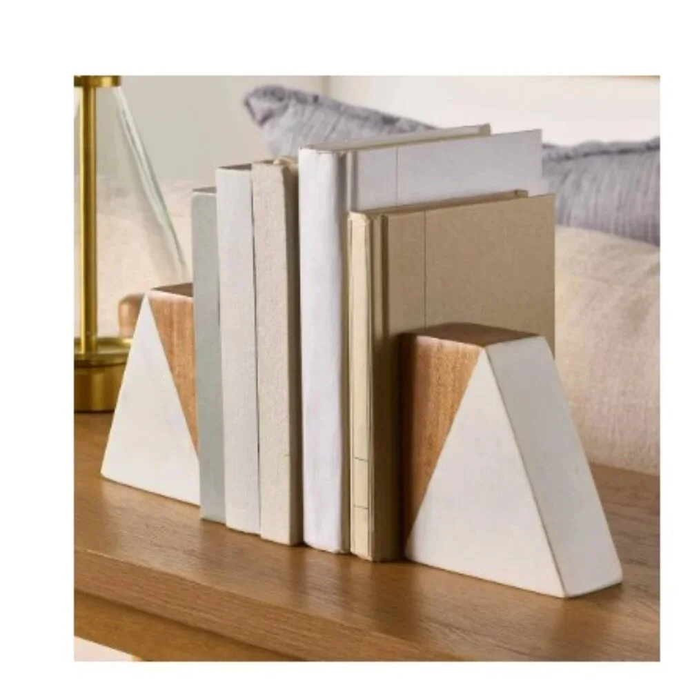 Wood and Marble Bookends, 1.77" x 4.56" - Picture 1 of 5